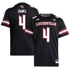 Men's UL Cardinals College Football Black #4 Official TJ Banks Jerseys 513773-808