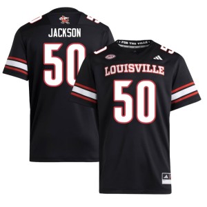 Men's College Football Black Tom Jackson #50 University of Louisville Stitched Jersey 736042-877