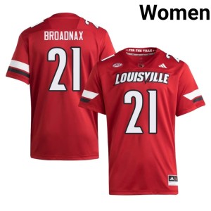 Women's #21 College Football Jaydin Broadnax Louisville Red Embroidery Jerseys 421168-525