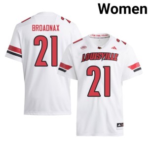 Womens Player The Cards White College Football Jaydin Broadnax #21 Jersey 367418-582