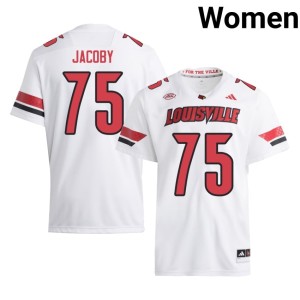 Women's Louisville Cardinals #75 College Football White Joe Jacoby Alumni Jerseys 461879-565