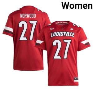 Women's #27 Red College Football U of L Cardinals Myles Norwood Official Jerseys 107488-336
