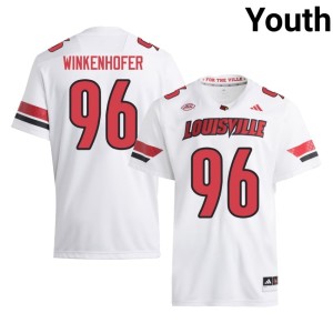Youth #96 White College Football UL Cardinals University Adam Winkenhofer Jersey 230363-167
