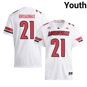 Youth College Football #21 White Jaydin Broadnax Official University of Louisville Jersey 153083-387