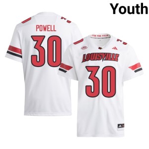 Youth High School College Football Taj Powell White #30 The Cards Jersey 407137-772